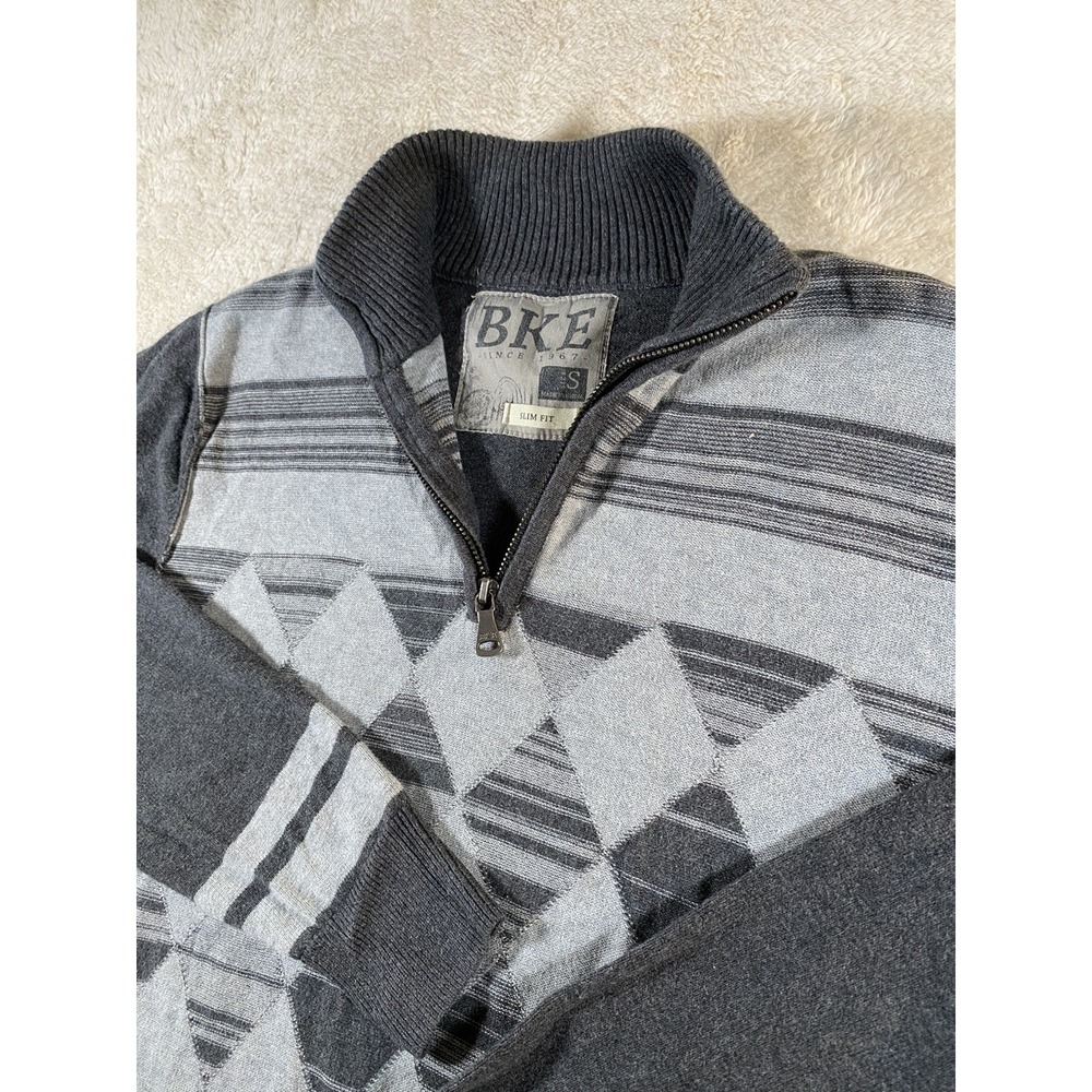 BKE Sweater Mens Size Small Gray Argyle Athletic Fit Long Sleeve 1/4 Zip